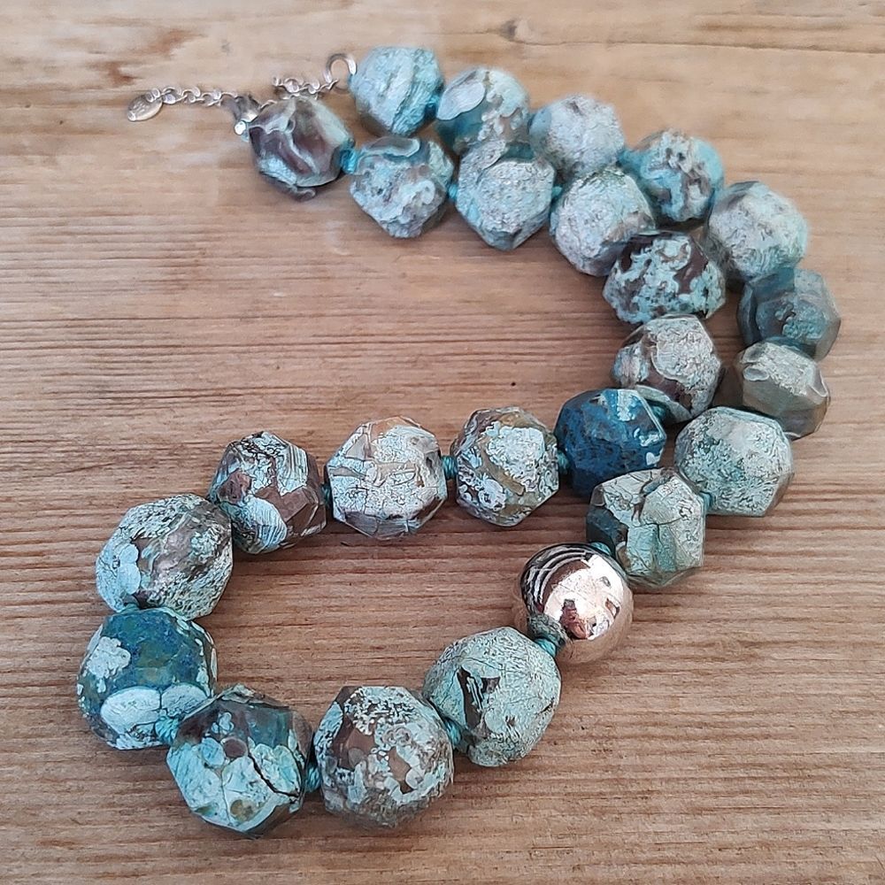 Ster Silver LUC Lucas Lameth 925 Blue Lace Faceted Stone Necklace Knotted